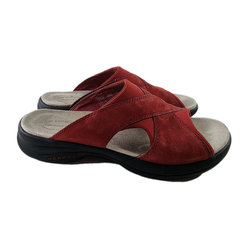 Merrell Topo Cross Slide On Red Suede Leather Sandals Women's Size 8